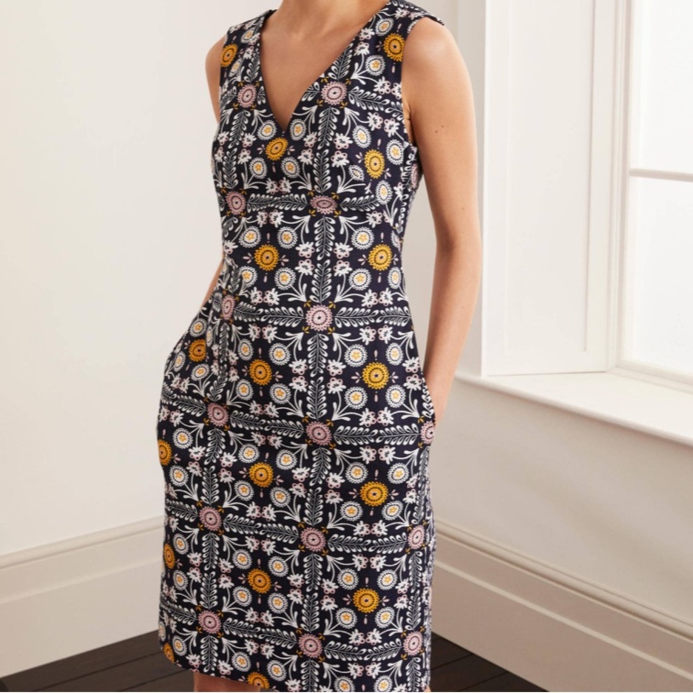 Boden Sleeveless Dress in navy and yellow size 12L